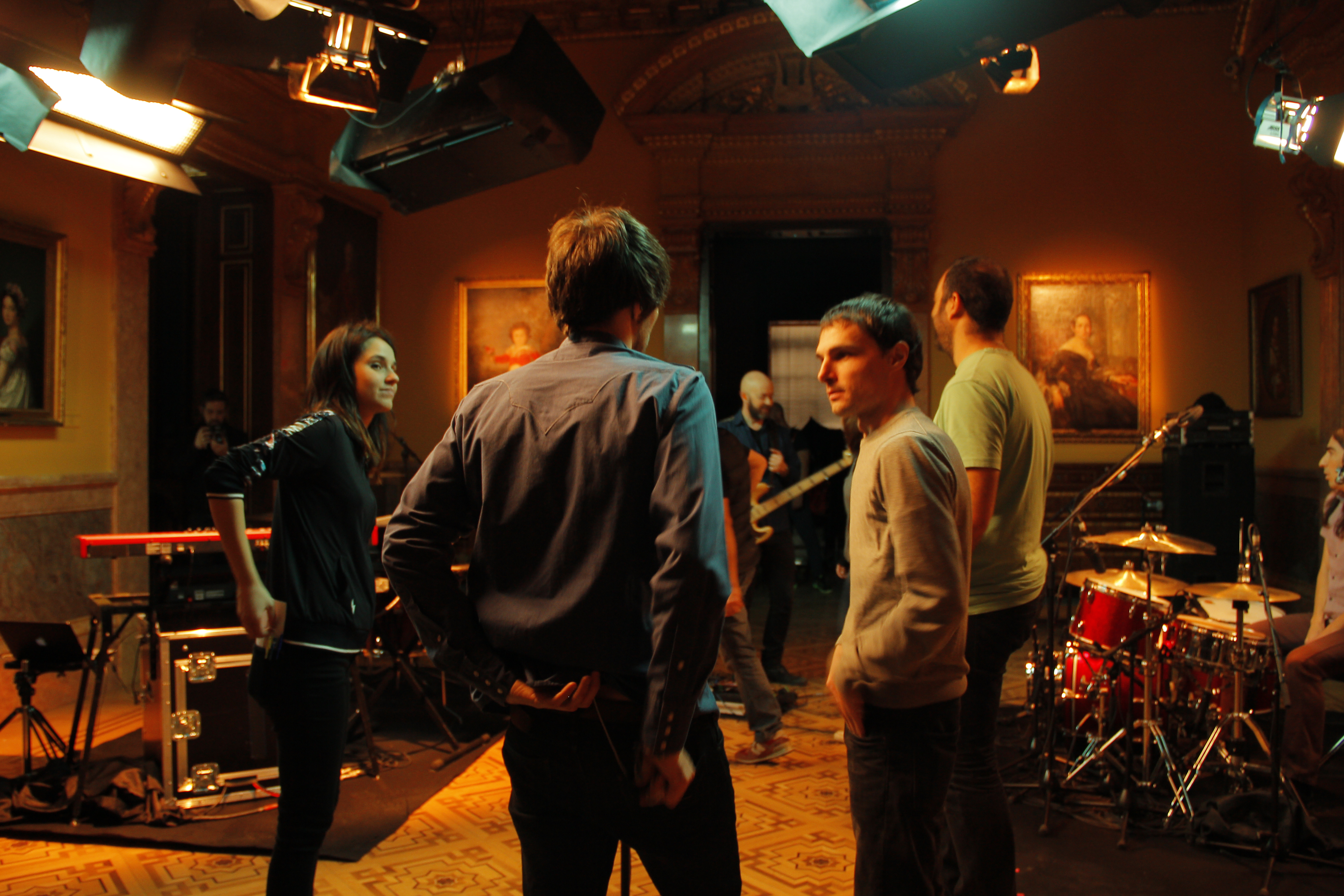 musicians in room for music video